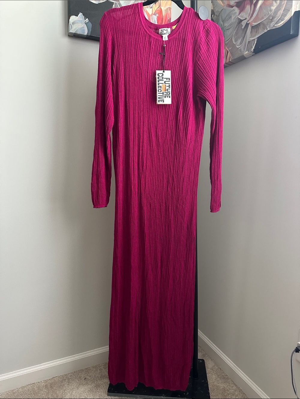 Future Collective Ribbed Long-Sleeve double layered Maxi Dress